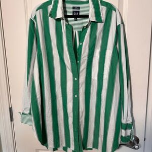 GAP Green and White Stripe Big Shirt
